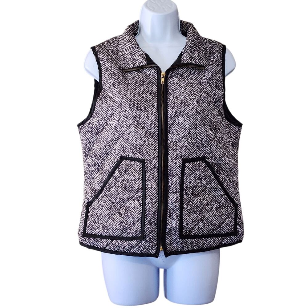 Si Style Womens Lightweight Puffer Vest Size M Black White Zip Front Sleeveless